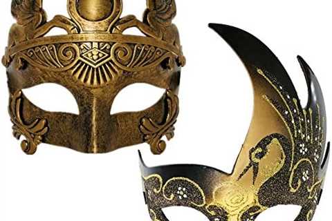 Gold/Black Swan Women Mask & Gold Roman Warrior Men Mask Venetian Couple Masks For..