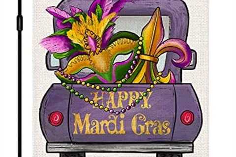 Happy Mardi Gras Garden Flags 12×18 Inch Burlap Vertical Double Sided, Holiday Party Mardi Gras..