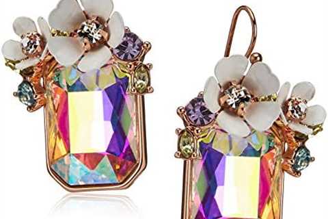 Betsey Johnson Flower Rectangle Stone Drop Earrings