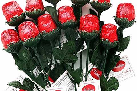 Madelaine Chocolate One Dozen Red Sweetheart Roses – Premium 1/2 OZ Solid Milk Chocolate Roses..