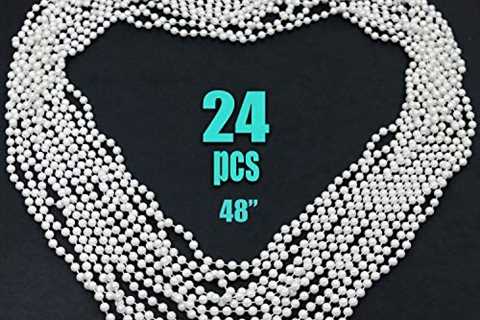 GIFTEXPRESS 24 PCS White Pearl Bead Necklaces, Bulk Faux Pearl Necklaces, Mardi Gras Beaded..