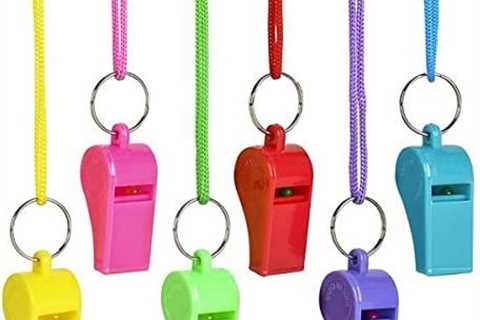 Rhode Island Novelty 2 Inch Neon Whistle Necklaces, One Dozen per Order