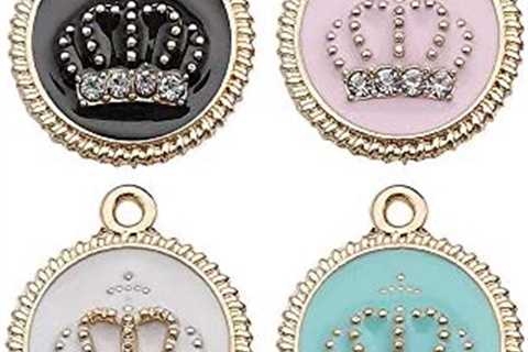 WOCRAFT 24pcs Gold Plated Enamel Diamond Round Crown Charms Pendant for Jewelry Making Necklace..