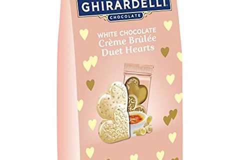 GHIRARDELLI White Chocolate Creme Brulee Duet Hearts, Chocolate Hearts for Valentines, 5.8 OZ Bag