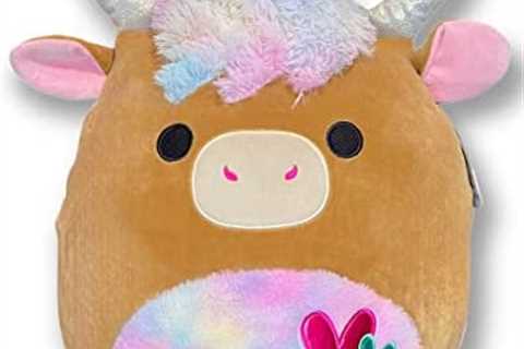 Squishmallows Official Kellytoy 16 Inch Candela Brown Highland Cow with Rainbow Fuzzy Mane and..