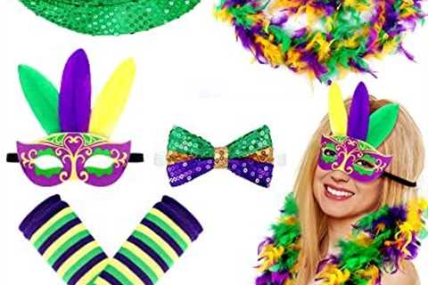 5 Packs Mardi Gras Costume Accessory Set Mardi Gras Sequin Hat and Bow Tie Masquerade Mardi Gras..