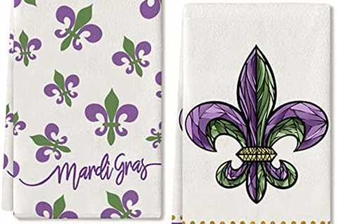 ARKENY Mardi Gras Kitchen Towels for Mardi Gras Decor Fleur De Lis Dish Towels 18×26 Inch Ultra..