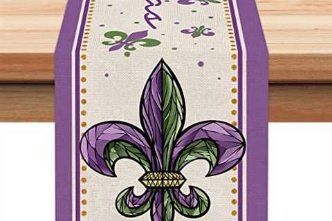 ARKENY Mardi Gras Purple Table Runner 72 Inches,Carnival Fleur De Lis Masquerade Coffee Home Dining ..