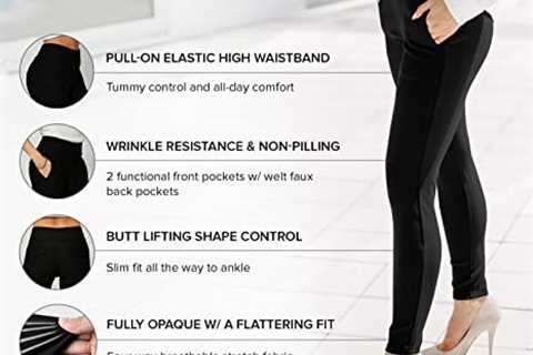 Conceited Women’s Premium Stretch Slim Leg Dress Pants with Pockets – Wear to Work – Ponte Treggings