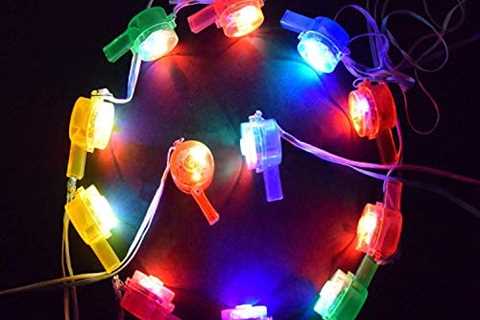 M.best 12 Pack LED Light Up Glow Whistles with Lanyard Necklace Glow in The Dark Fun Party Favors..