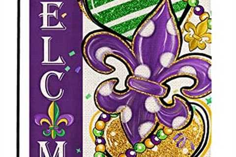 Crowned Beauty Mardi Gras Fleur de Lis Garden Flag for Outside 12×18 Inch Double Sided Small Burlap ..