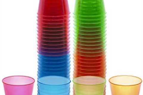 Party Essentials Hard Plastic 1-Ounce Shot Glasses, 50-Count, Assorted Neon