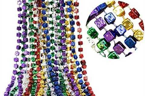 GIFTEXPRESS 12 pack of 33 Mardi Gras Beads Necklace, Metallic Dice Beaded Necklace, Mardi Gras..