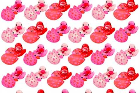 39 Pack Valentines Day Gift Cards with Rubber Ducks,Baby Showers Accessories,Mini Duckies Bath Toys ..