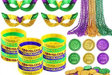 120 Pcs Mardi Gras Party Favors Purple Green Gold Plastic Coins Rubber Bracelets Mardi Gras Face..