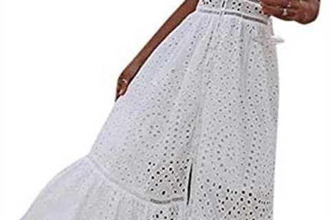 BerryGo Women’s Embroidery Pearl Button Down Dress V Neck Spaghetti Strap Maxi Dress