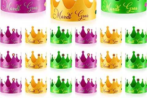 24 Pieces Mardi Gras Crowns for Kids Mardi Gras Decorations Outdoor Exquisite Paper Crowns Carnival ..