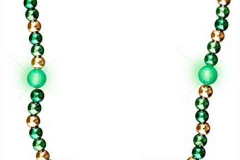 FlashingBlinkyLights Green & Gold Light Up LED Bead Necklace (Set of 12)