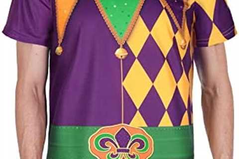 Funny World Men’s Mardi Gras Jester T-Shirts Graphic Short Sleeve Party Costume