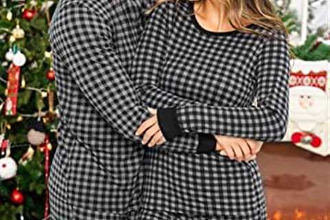 Ekouaer Pajama Set Couples Matching Pjs Plaid Sleepwear Long Sleeve Tops & Pants Loungewear