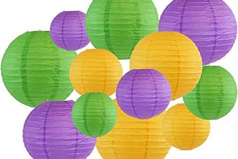 Just Artifacts 12pcs Assorted Round Mardi Gras Hanging Paper Lanterns (Mardi Gras)