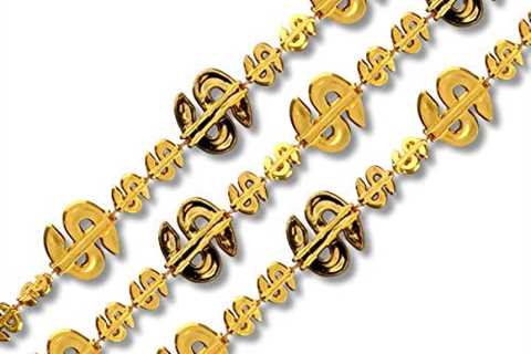 FlashingBlinkyLights Shiny Gold Mini Dollar Signs Mardi Gras Beads Party Necklaces (Set of 144)