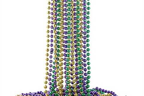 HILOLOA 3Pcs/Set Mardi Gras Beads Necklace Set Green Golden Purple Beaded Multi Colors Necklaces..