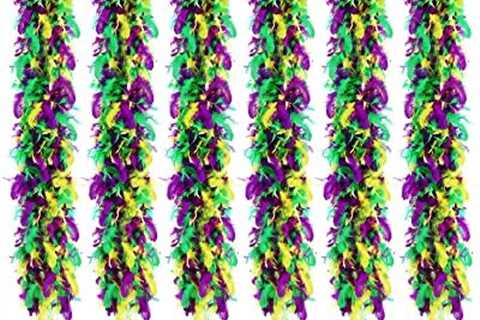 6 Pcs Mardi Gras Feather Boas 6 ft Colored Feathers Boas for Party with 6 Heart Rimless Sunglasses..