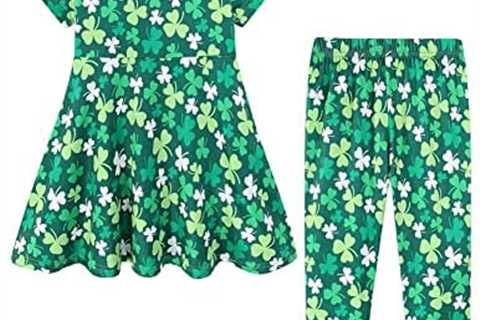 Mud Kingdom St. Patrick’s Day Girls Outfits All Over Print Lucky Clover Pants Set Green Traditional ..