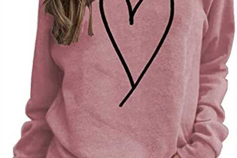 Sunidol Womens Long Sleeve Sweatshirts Love Heart Graphic Crewneck Casual Pullover Valentine’s Day..