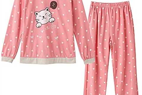 Hupohoi Big Girls Winter Long Sleeve Pajama Sets Cute Cat Patterns Sleepwear Cartoon Pjs