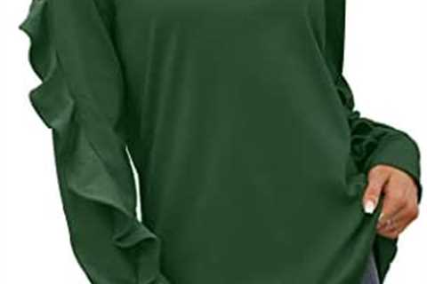 Saloogoe Crewneck Sweatshirts Long Sleeve Casual Tops with Ruffle Sleeve Fall Winter Clothes Soft..