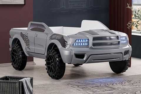 FOA7725GY Hokku designs roverton Grey off road racing truck style jeep design twin size kids bed w/ ..