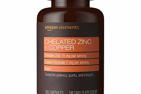 Amazon Elements Chelated Zinc + Copper, 15 mg Chelated Zinc, 2 mg Copper Glycinate - Immune System..