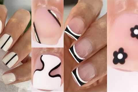 TRENDY nail art designs compilation 2023 | black and white nail ideas | gel polish chrome nails