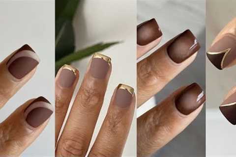 easy brown fall nail art ideas! | minimal chrome nail art