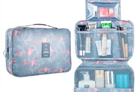 Flamingo Toiletry Makeup Bag, Waterproof & Light Blue