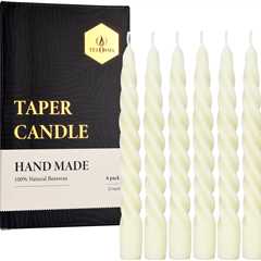 Natural Beeswax Spiral Taper Candles - Eco-Friendly 7.5 Inch White Candles for Weddings & Home Decor