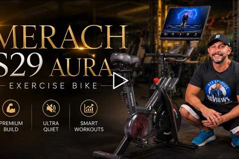 Merach S29 Aura Exercise Bike with 21.5 HD Big Screen, Screen Mirroring, 16-Level Auto Resistance: